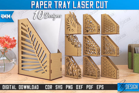 Paper Tray Laser Cut Bundle | Office Design | Desktop Office Organizer | Work File Holder | CNC Files SVG Fly Design 