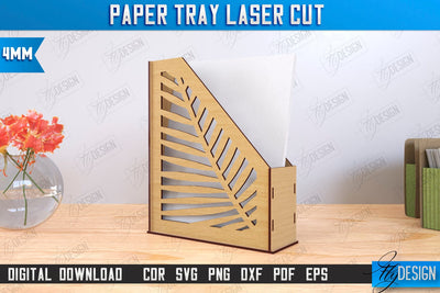 Paper Tray Laser Cut | Office Design | Desktop Office Organizer | Work File Holder | CNC File SVG Fly Design 