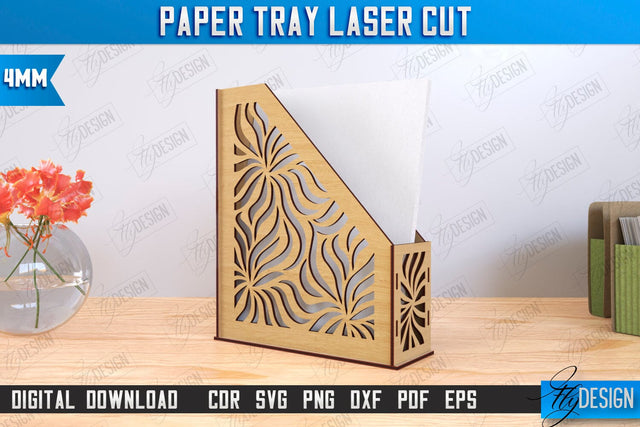 Paper Tray Laser Cut | Office Design | Desktop Office Organizer | Work File Holder | CNC File SVG Fly Design 