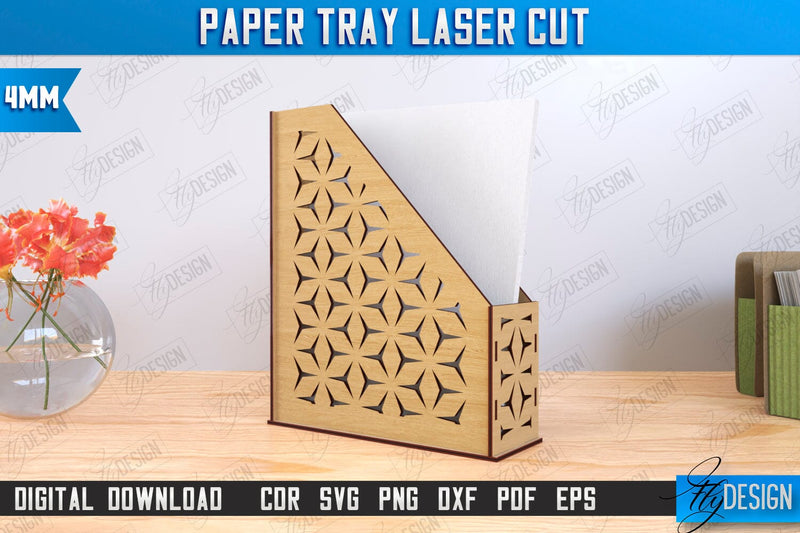 Paper Tray Laser Cut | Office Design | Desktop Office Organizer | Work File Holder | CNC File SVG Fly Design 