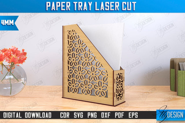 Paper Tray Laser Cut | Office Design | Desktop Office Organizer | Work File Holder | CNC File SVG Fly Design 