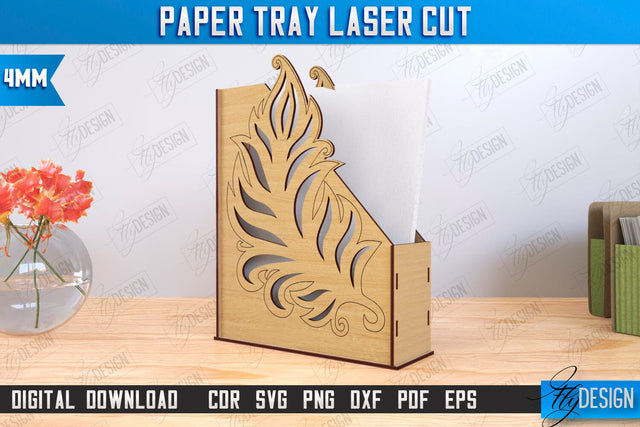Paper Tray Laser Cut | Office Design | Desktop Office Organizer | Work File Holder | CNC File SVG Fly Design 