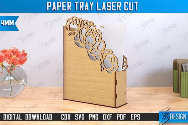 Paper Tray Laser Cut | Office Design | Desktop Office Organizer | Work File Holder | CNC File SVG Fly Design 