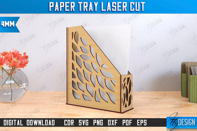 Paper Tray Laser Cut | Office Design | Desktop Office Organizer | Work File Holder | CNC File SVG Fly Design 