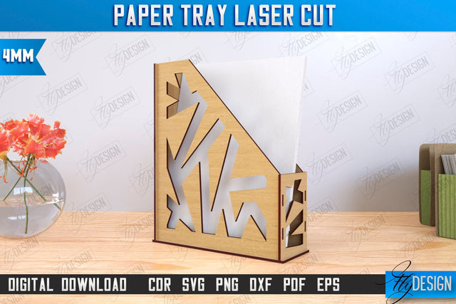 Paper Tray Laser Cut | Office Design | Desktop Office Organizer | Work File Holder | CNC File SVG Fly Design 