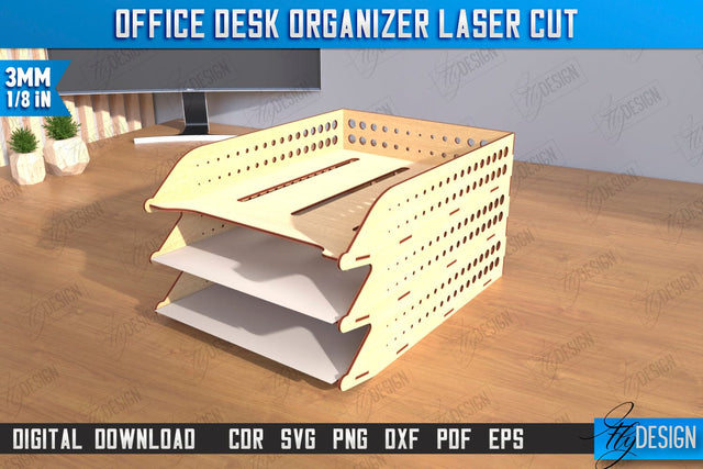 Paper Tray Laser Cut | Office Design | Desktop Office Organizer | Work File Holder | CNC File SVG Fly Design 