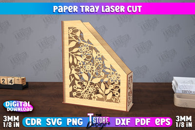 Paper Tray | Office Design | Desktop Office Organizer | Work File Holder | CNC File SVG The T Store Design 