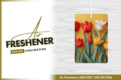 Paper Tulip Flowers in Red White and Yellow on Yellow Background Sublimation Regulrcrative 