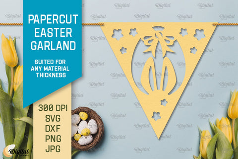 Papercut Easter Garland SVG Bundle. Easter Decor Paper Cut 3D Paper Evgenyia Guschina 