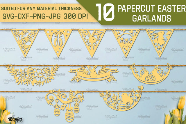 Papercut Easter Garland SVG Bundle. Easter Decor Paper Cut 3D Paper Evgenyia Guschina 