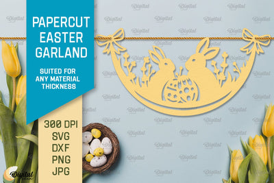 Papercut Easter Garland SVG. Easter Decor Paper Cut 3D Paper Evgenyia Guschina 