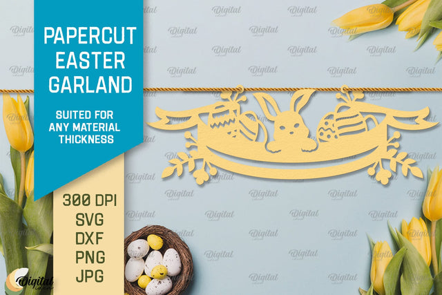 Papercut Easter Garland SVG. Easter Decor Paper Cut 3D Paper Evgenyia Guschina 