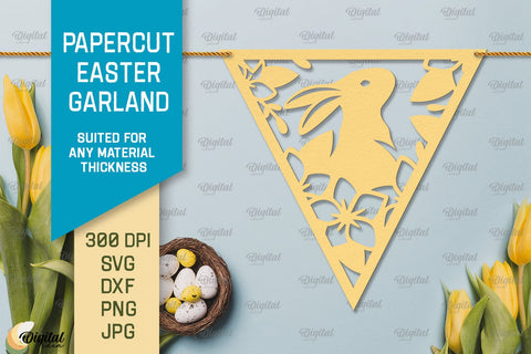 Papercut Easter Garland SVG. Easter Decor Paper Cut 3D Paper Evgenyia Guschina 