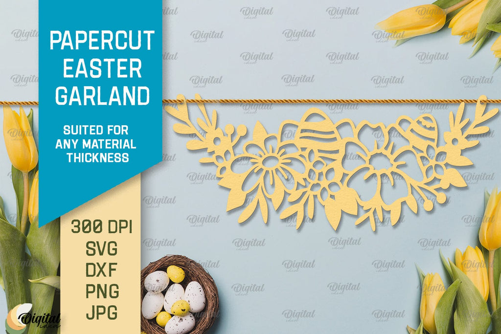 Papercut Easter Garland SVG. Easter Decor Paper Cut - So Fontsy