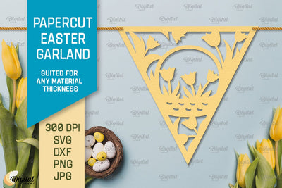 Papercut Easter Garland SVG. Easter Decor Paper Cut 3D Paper Evgenyia Guschina 