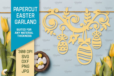 Papercut Easter Garland SVG. Easter Decor Paper Cut 3D Paper Evgenyia Guschina 