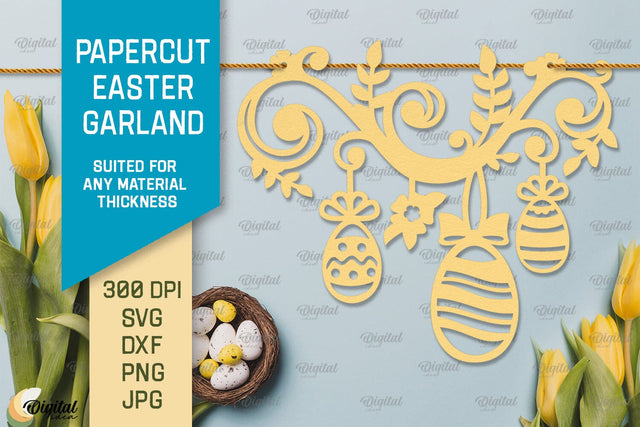 Papercut Easter Garland SVG. Easter Decor Paper Cut 3D Paper Evgenyia Guschina 