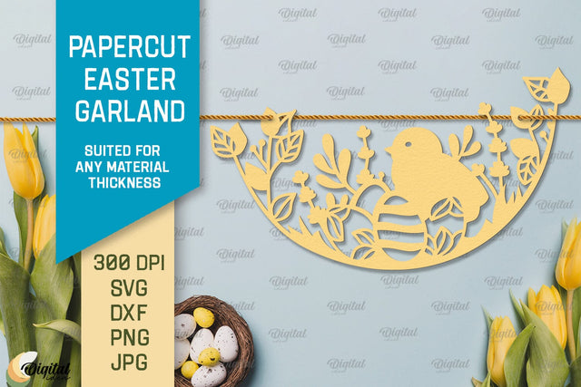 Papercut Easter Garland SVG. Easter Decor Paper Cut SVG Evgenyia Guschina 