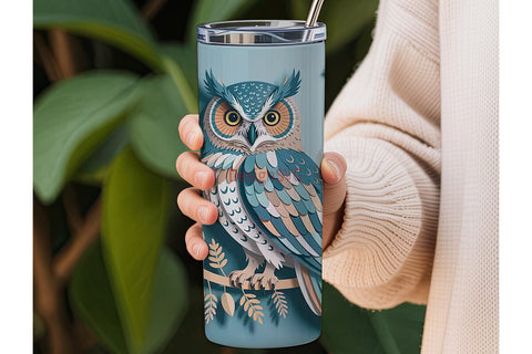 Papercut Owl & Flowers 20oz Tumbler Wrap Sublimation DesignSVG 