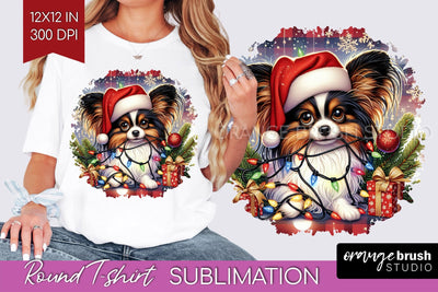 Papillon Christmas Dog Round Tshirt PNG Sublimation OrangeBrushStudio 