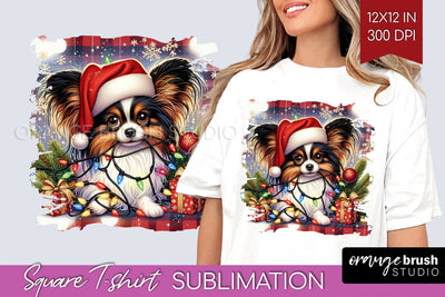 Papillon Christmas Dog Square Tshirt PNG Sublimation OrangeBrushStudio 