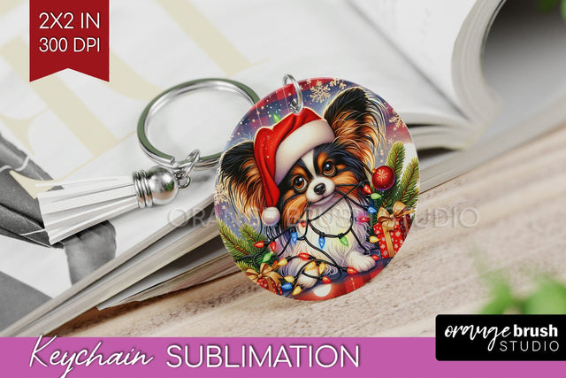 Papillon Funny Christmas Dog Keychain PNG Sublimation OrangeBrushStudio 