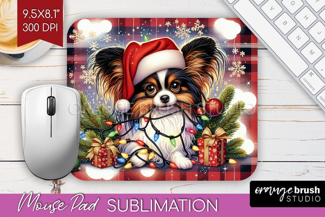 Papillon Funny Christmas Dog Mouse Pad PNG Sublimation OrangeBrushStudio 