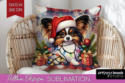 Papillon Funny Christmas Dog Pillow Cover Sublimation OrangeBrushStudio 