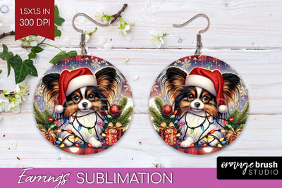 Papillon Funny Christmas Dog Round Earrings Sublimation OrangeBrushStudio 