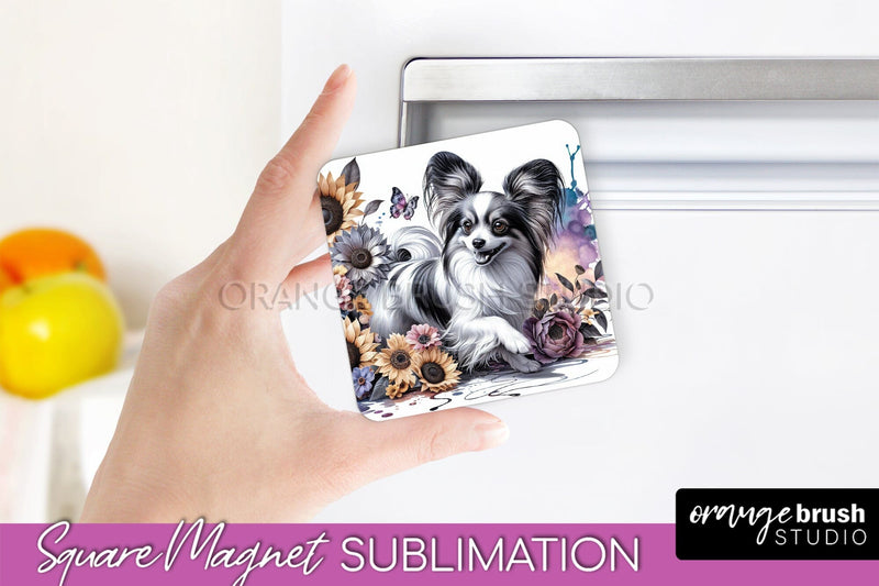 Papillon Magnet Sublimation - Dog Mom Floral Magnet PNG Design Sublimation OrangeBrushStudio 