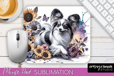 Papillon Mouse Pad Design - Dog Mom Floral Mousepad Sublimation Sublimation OrangeBrushStudio 
