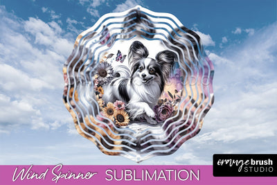 Papillon Wind Spinner, Dog Mom Floral Wind Spinner Sublimation Sublimation OrangeBrushStudio 
