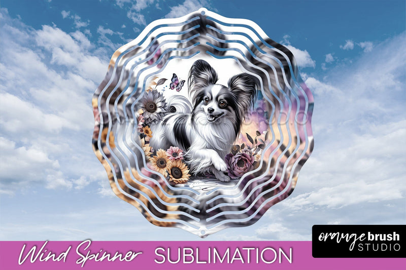 Papillon Wind Spinner, Dog Mom Floral Wind Spinner Sublimation Sublimation OrangeBrushStudio 