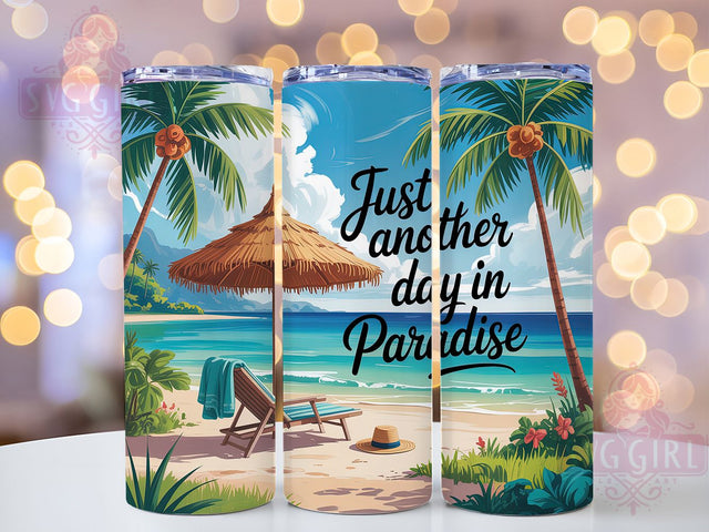 Paradise Island Vibes 20oz Tumbler, Tropical Beach Tumbler, Paradise Scene Wrap, 20oz Skinny Tumbler, Summer Beach Sublimation, Island Vibes PNG, Tropical Vacation Art, Coastal Paradise Graphic Sublimation SvggirlplusArt 