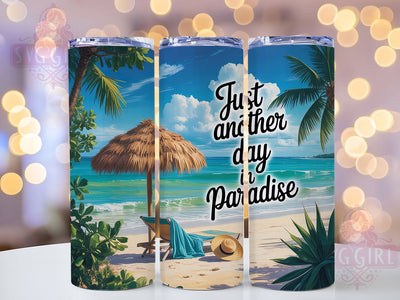 Paradise Island Vibes 20oz Tumbler, Tropical Beach Tumbler, Paradise Scene Wrap, 20oz Skinny Tumbler, Summer Beach Sublimation, Island Vibes PNG, Tropical Vacation Art, Coastal Paradise Graphic Sublimation SvggirlplusArt 