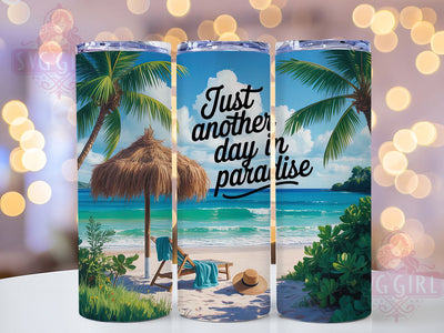 Paradise Island Vibes 20oz Tumbler, Tropical Beach Tumbler, Paradise Scene Wrap, 20oz Skinny Tumbler, Summer Beach Sublimation, Island Vibes PNG, Tropical Vacation Art, Coastal Paradise Graphic Sublimation SvggirlplusArt 
