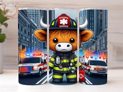 Paramedic Highland Cow 20oz Tumbler Png, Straight & Tapered Tumbler Png, Emergency Services Animal Theme Tumbler Png, Digital Download PNG Sublimation Lara' s Designs 