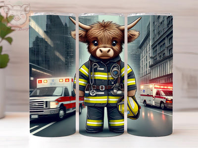 Paramedic Highland Cow 20oz Tumbler Png, Straight & Tapered Tumbler Png, Emergency Services Animal Theme Tumbler Png, Digital Download PNG Sublimation Lara' s Designs 