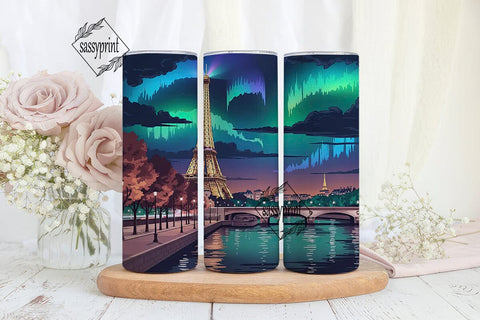 Paris Aurora Night 20oz Tumbler Wrap Sublimation sassyprint 