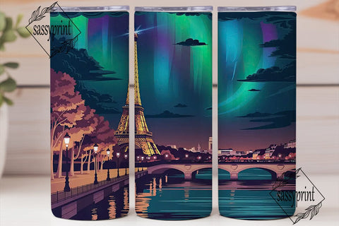 Paris Aurora Night 20oz Tumbler Wrap Sublimation sassyprint 