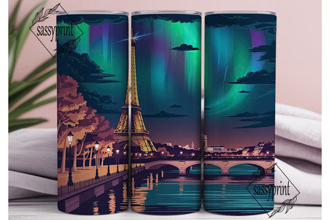 Paris Aurora Night 20oz Tumbler Wrap Sublimation sassyprint 