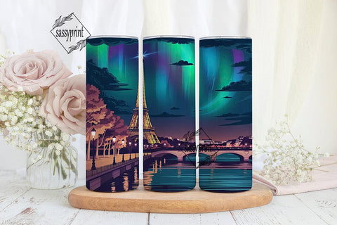 Paris Aurora Night 20oz Tumbler Wrap Sublimation sassyprint 
