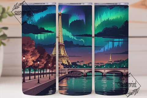 Paris Aurora Night 20oz Tumbler Wrap Sublimation sassyprint 
