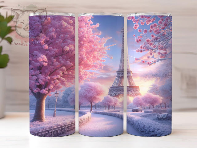 Paris Eiffel Tower Christmas Tumbler, Paris Christmas, Snowy Holiday, Winter Scene, Festive Tumbler, 20oz Tumbler, Sublimation Print Sublimation Lara' s Designs 