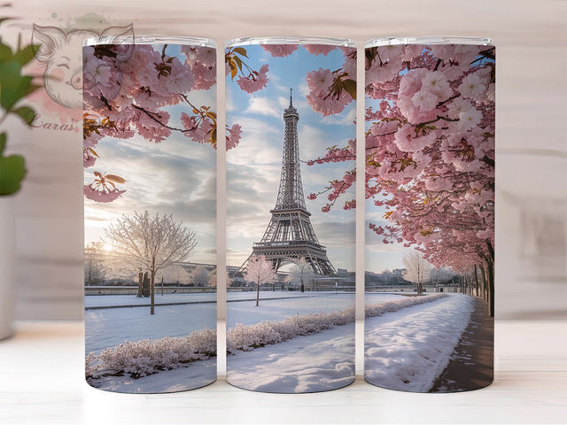 Paris Eiffel Tower Christmas Tumbler, Paris Christmas, Snowy Holiday, Winter Scene, Festive Tumbler, 20oz Tumbler, Sublimation Print Sublimation Lara' s Designs 