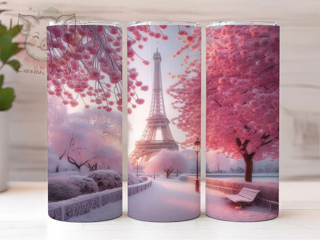 Paris Eiffel Tower Christmas Tumbler, Paris Christmas, Snowy Holiday, Winter Scene, Festive Tumbler, 20oz Tumbler, Sublimation Print Sublimation Lara' s Designs 