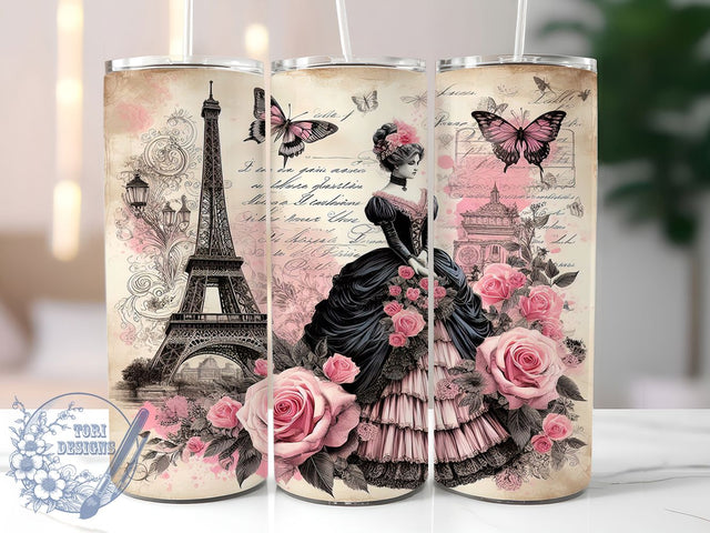 Paris Eiffel Tower French Aesthetic Tumbler, French Aesthetic Tumbler Wrap, Romantic Paris Sublimation, Vintage France Drinkware, Travel Lover Cup Design, Chic Parisian Coffee Tumbler Sublimation ToriDesigns 