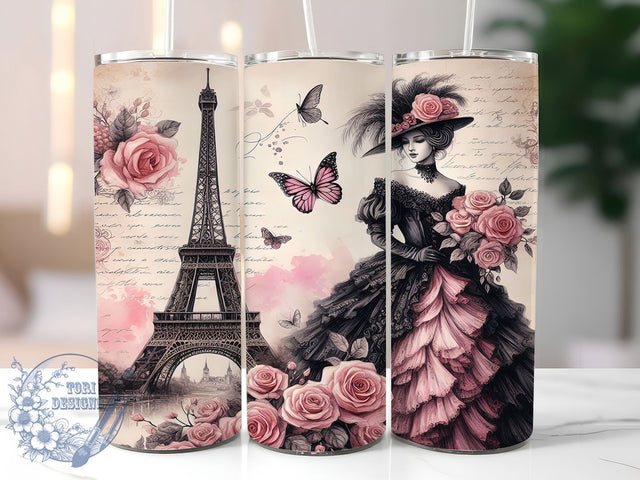 Paris Eiffel Tower French Aesthetic Tumbler, French Aesthetic Tumbler Wrap, Romantic Paris Sublimation, Vintage France Drinkware, Travel Lover Cup Design, Chic Parisian Coffee Tumbler Sublimation ToriDesigns 