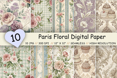 Paris Floral Digital Paper Pack, Elegant French Seamless Patterns, Wedding & Printable Crafts Digital Pattern FloridPrintables 