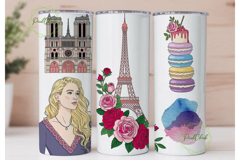 Paris Romance Macaron 20oz Tumbler Wrap Sublimation PixelChick 